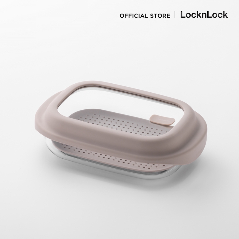 กล่องแก้ว LocknLock SIMPLE COOK รุ่น LNG483BRW สีน้ำตาลอ่อน มีฝาใสและถาดรองด้านใน